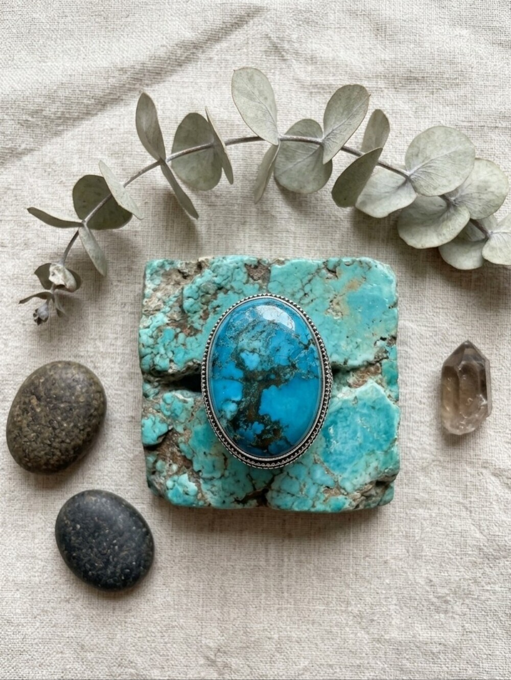 925 Sterling Silver Genuine Turquoise Large Oval Cabochon Western Ring Size 8.5 - Picture 13 of 15